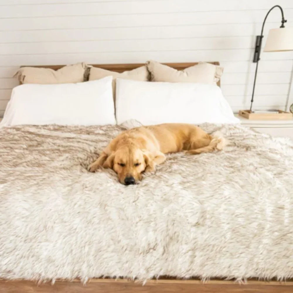 PupProtector Waterproof Throw Blanket - White with Brown Accents LARGE